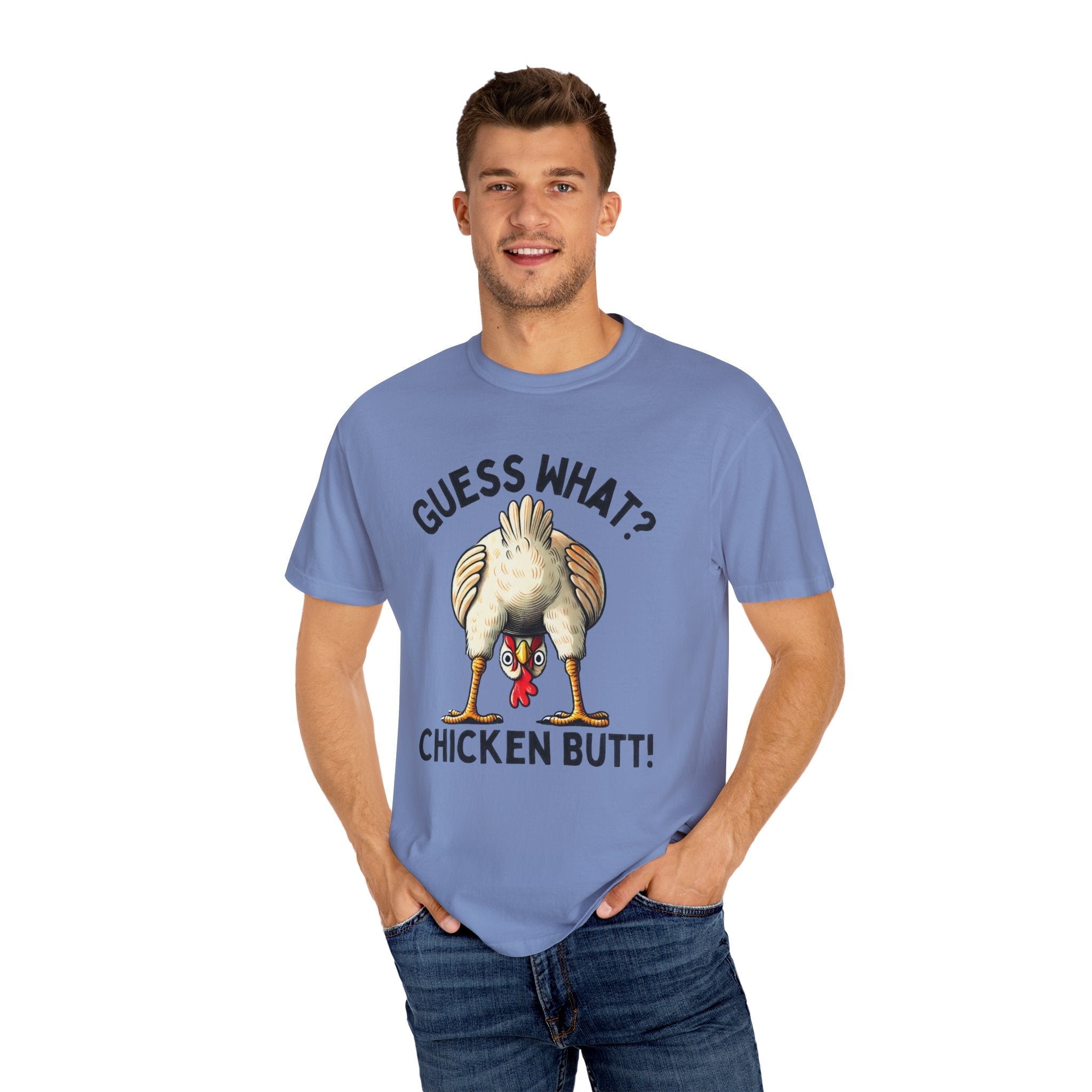 Funny Guess What Chicken Butt Humorous Chicken Lover Tee by Printify