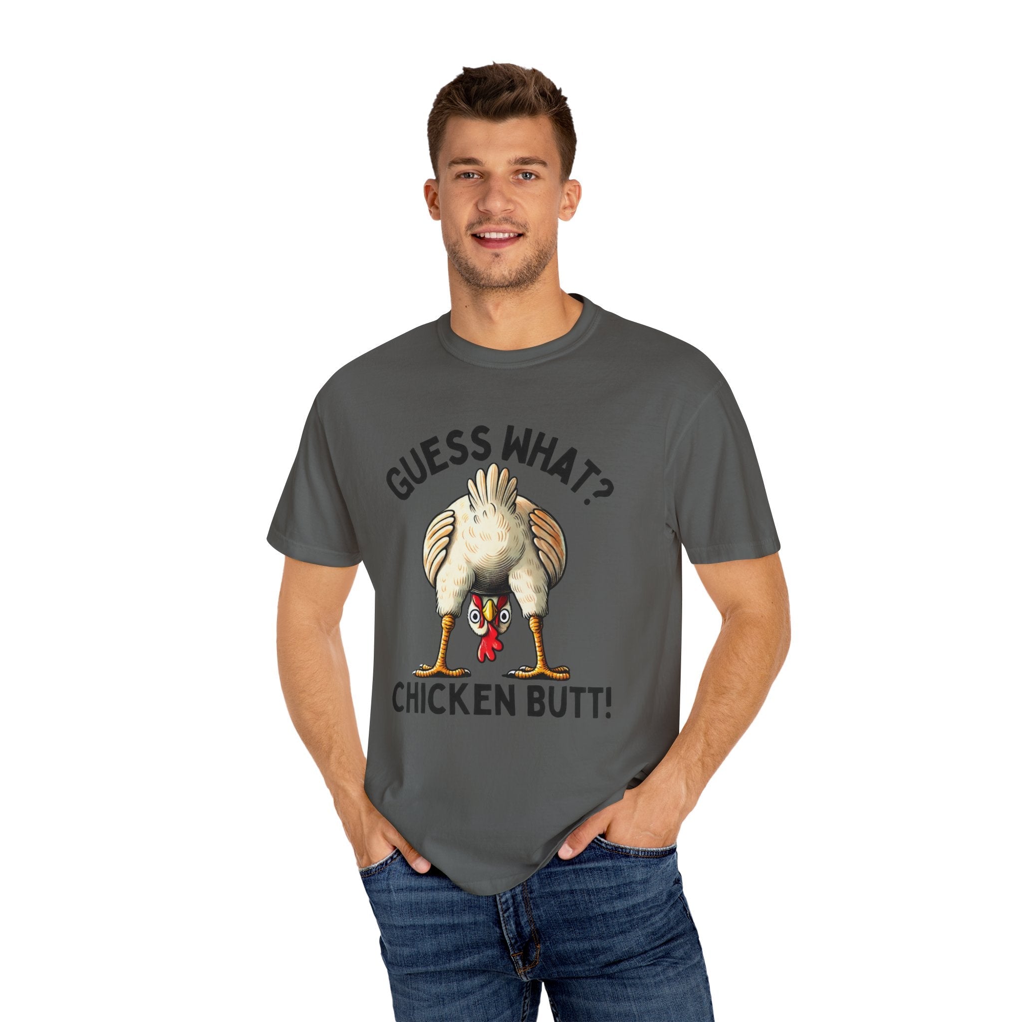 Funny Guess What Chicken Butt Humorous Chicken Lover Tee by Printify