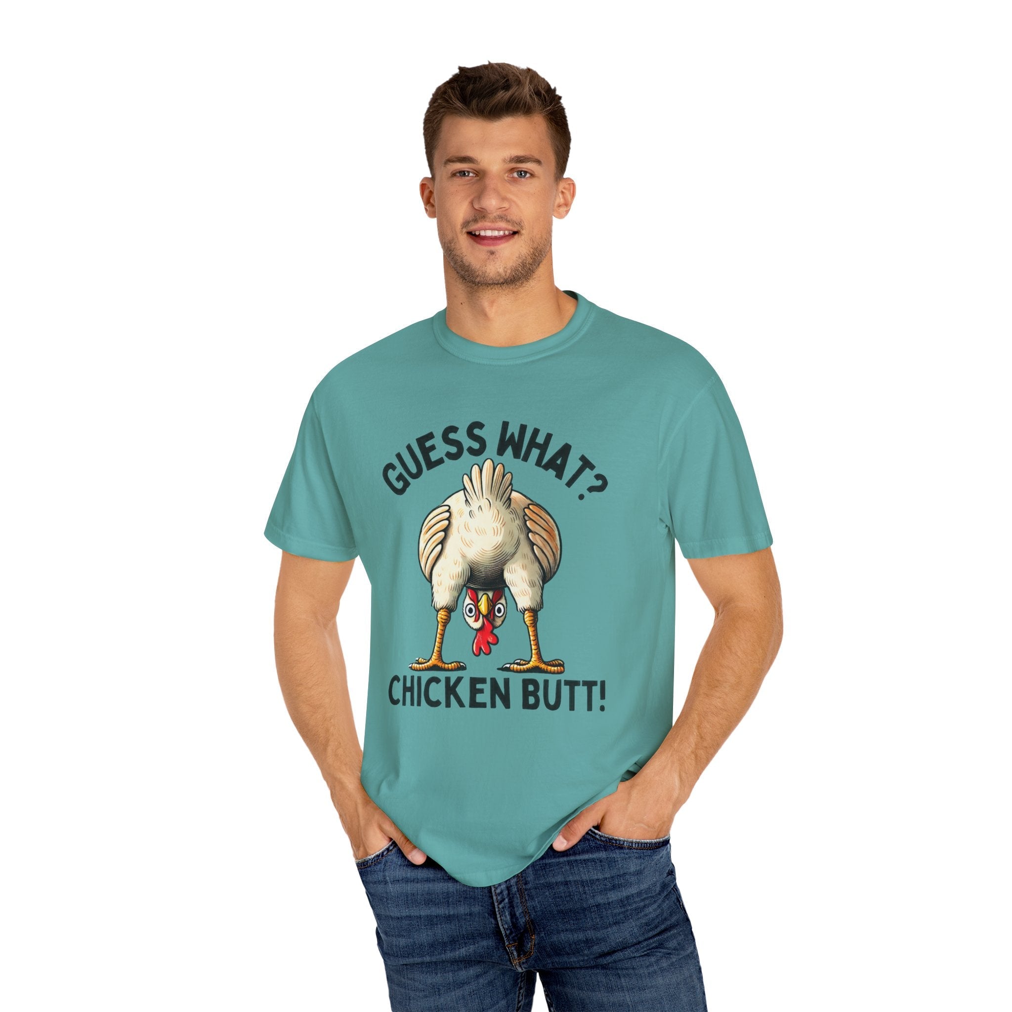 Funny Guess What Chicken Butt Humorous Chicken Lover Tee by Printify