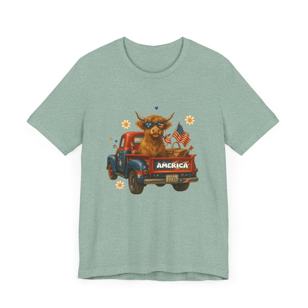 Highland Cow Fourth of July Funny Shirt, Scotland Farm Gift by PopCultureByDesign36
