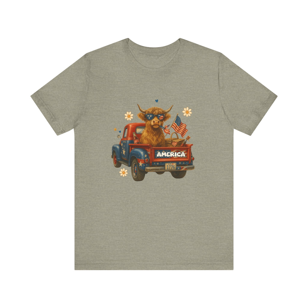 Highland Cow Fourth of July Funny Shirt, Scotland Farm Gift by PopCultureByDesign36