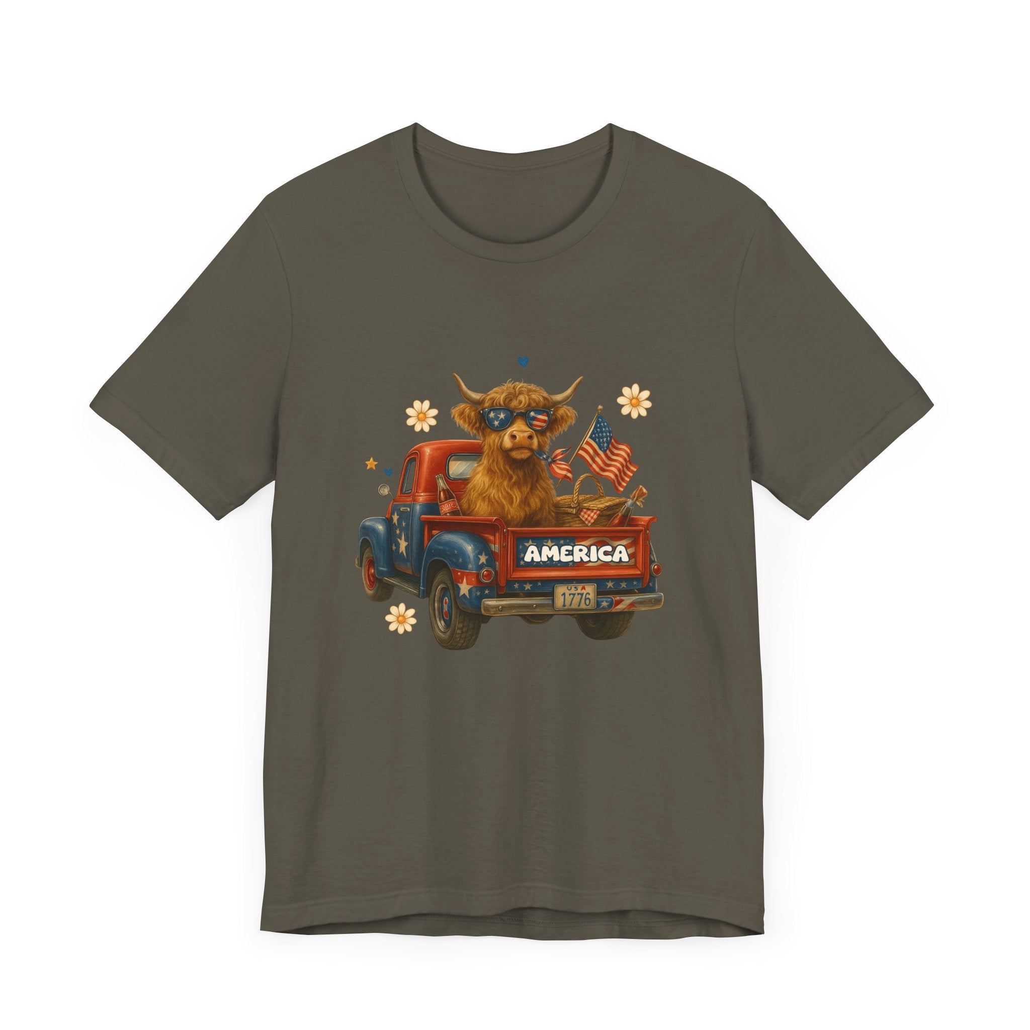 Highland Cow Fourth of July Funny Shirt, Scotland Farm Gift by PopCultureByDesign36