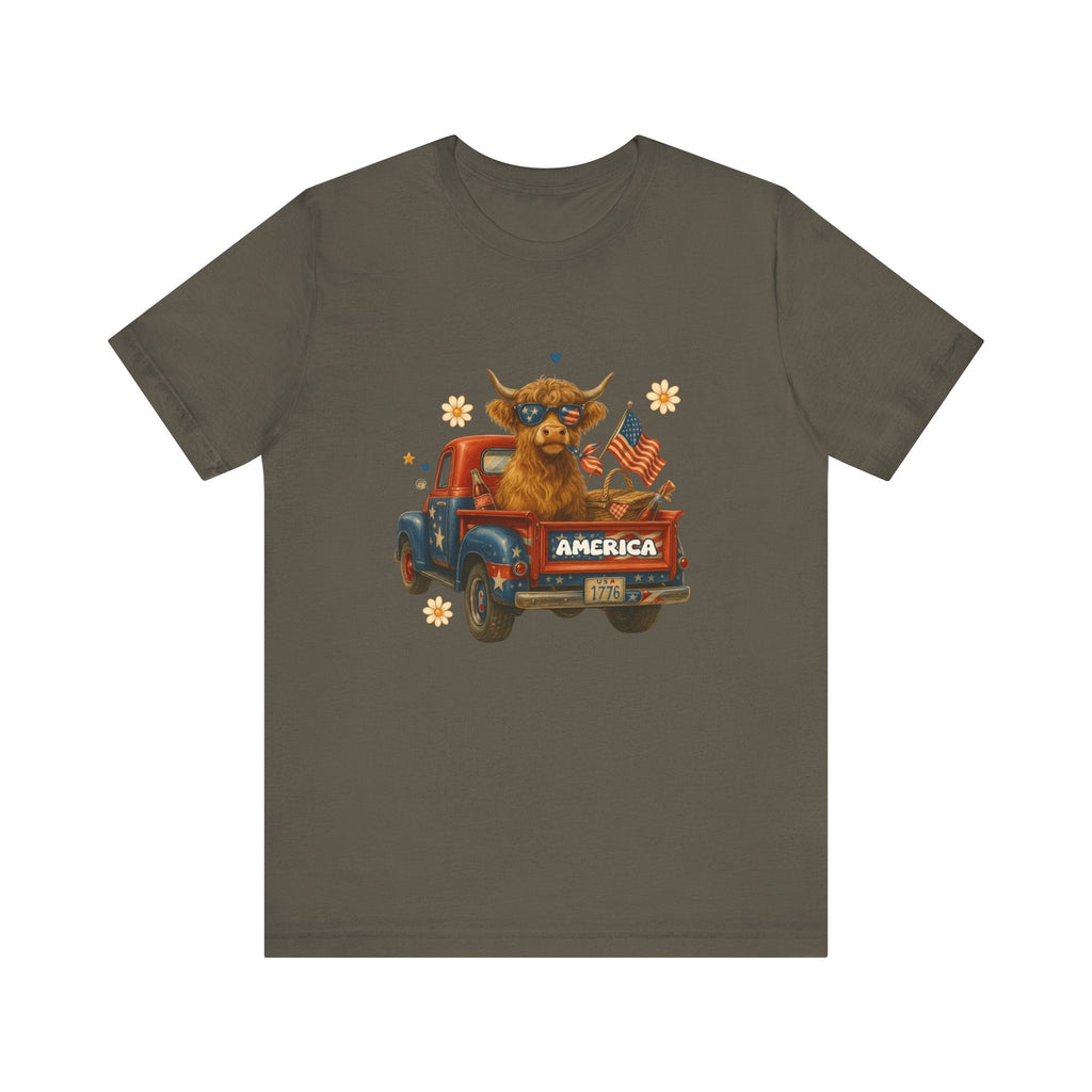 Highland Cow Fourth of July Funny Shirt, Scotland Farm Gift by PopCultureByDesign36