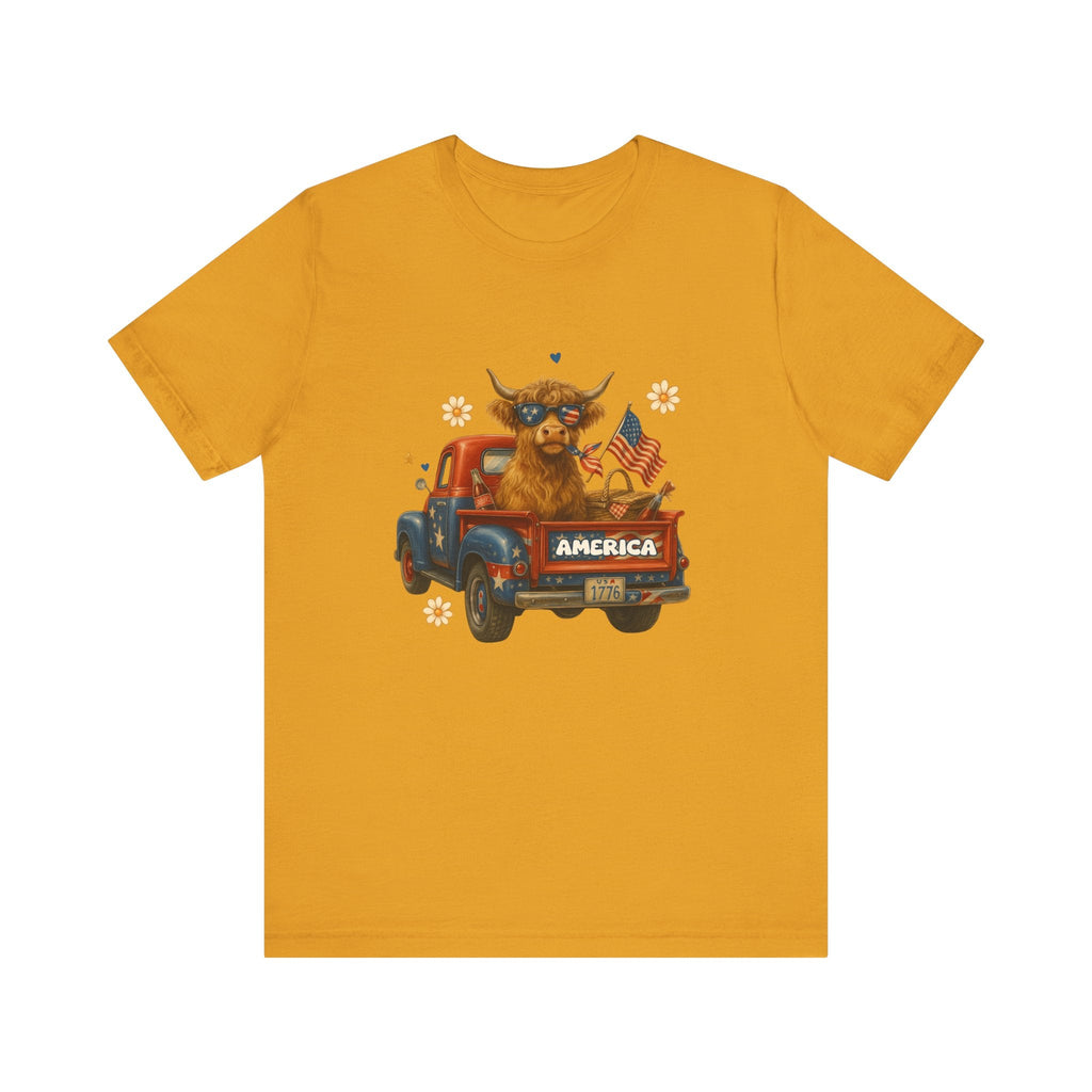 Highland Cow Fourth of July Funny Shirt, Scotland Farm Gift by PopCultureByDesign36