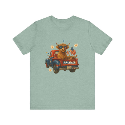 Highland Cow Fourth of July Funny Shirt, Scotland Farm Gift - Popbydesign