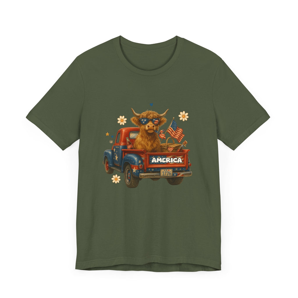 Highland Cow Fourth of July Funny Shirt, Scotland Farm Gift by PopCultureByDesign36