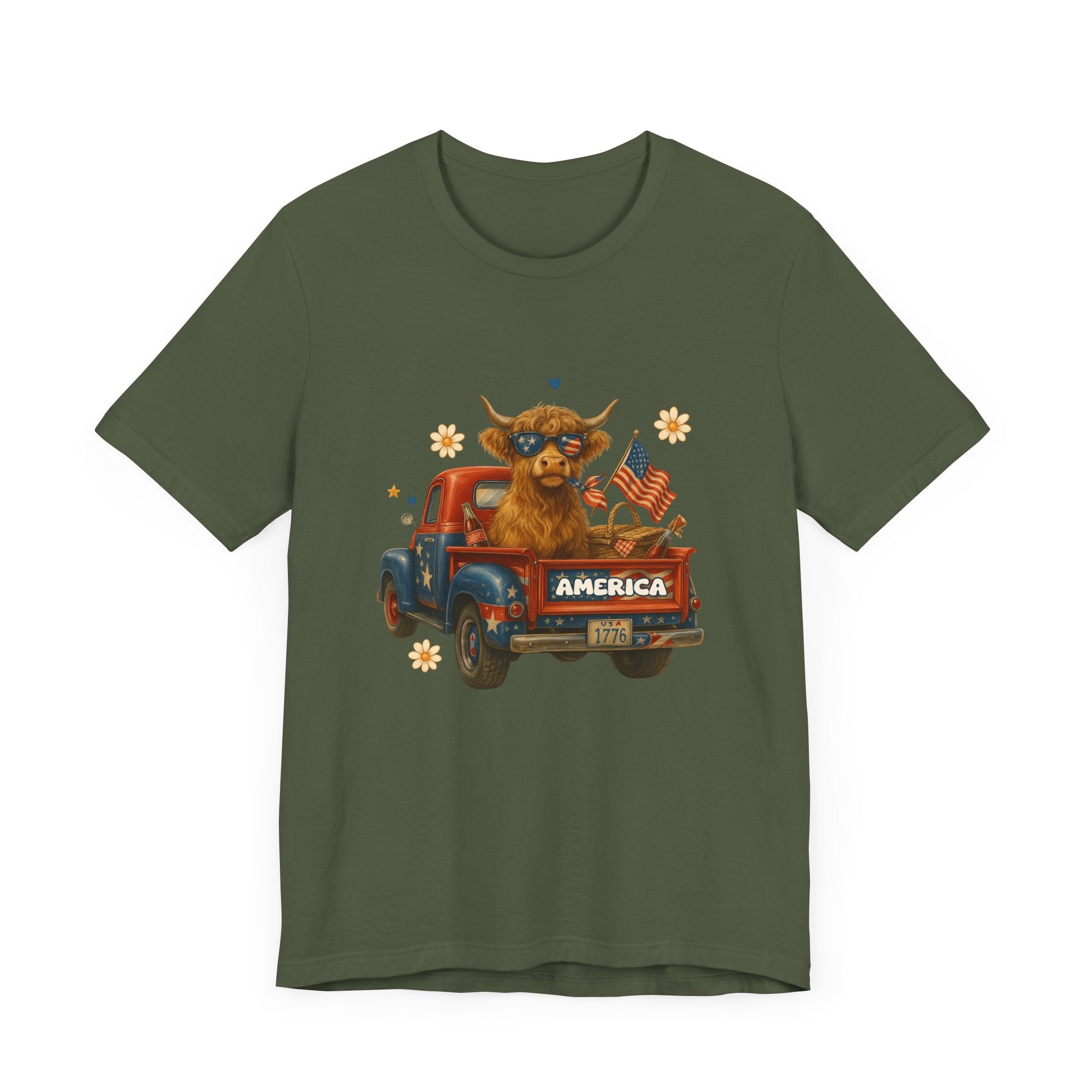 Highland Cow Fourth of July Funny Shirt, Scotland Farm Gift by PopCultureByDesign36
