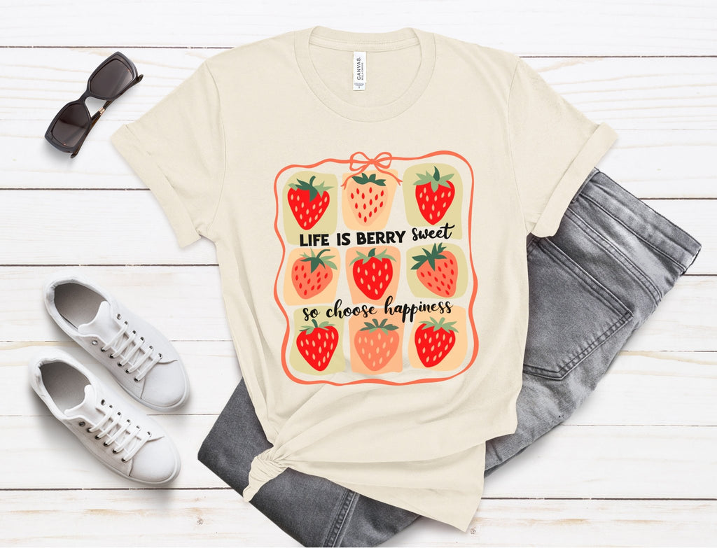 Life is Sweet TShirt, Strawberry Positive Vibe Tee by PopCultureByDesign36
