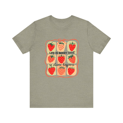 Life is Sweet TShirt, Strawberry Positive Vibe Tee - Popbydesign
