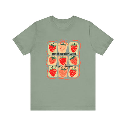 Life is Sweet TShirt, Strawberry Positive Vibe Tee - Popbydesign