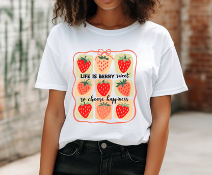 Life is Sweet TShirt, Strawberry Positive Vibe Tee - Popbydesign