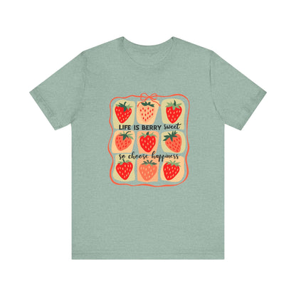 Life is Sweet TShirt, Strawberry Positive Vibe Tee - Popbydesign
