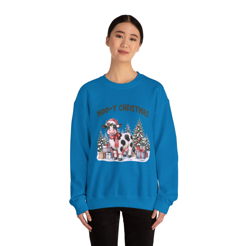 Moo-Y Christmas, Cute Cow Christmas sweatshirt, Cow Xmas by PopCultureByDesign36