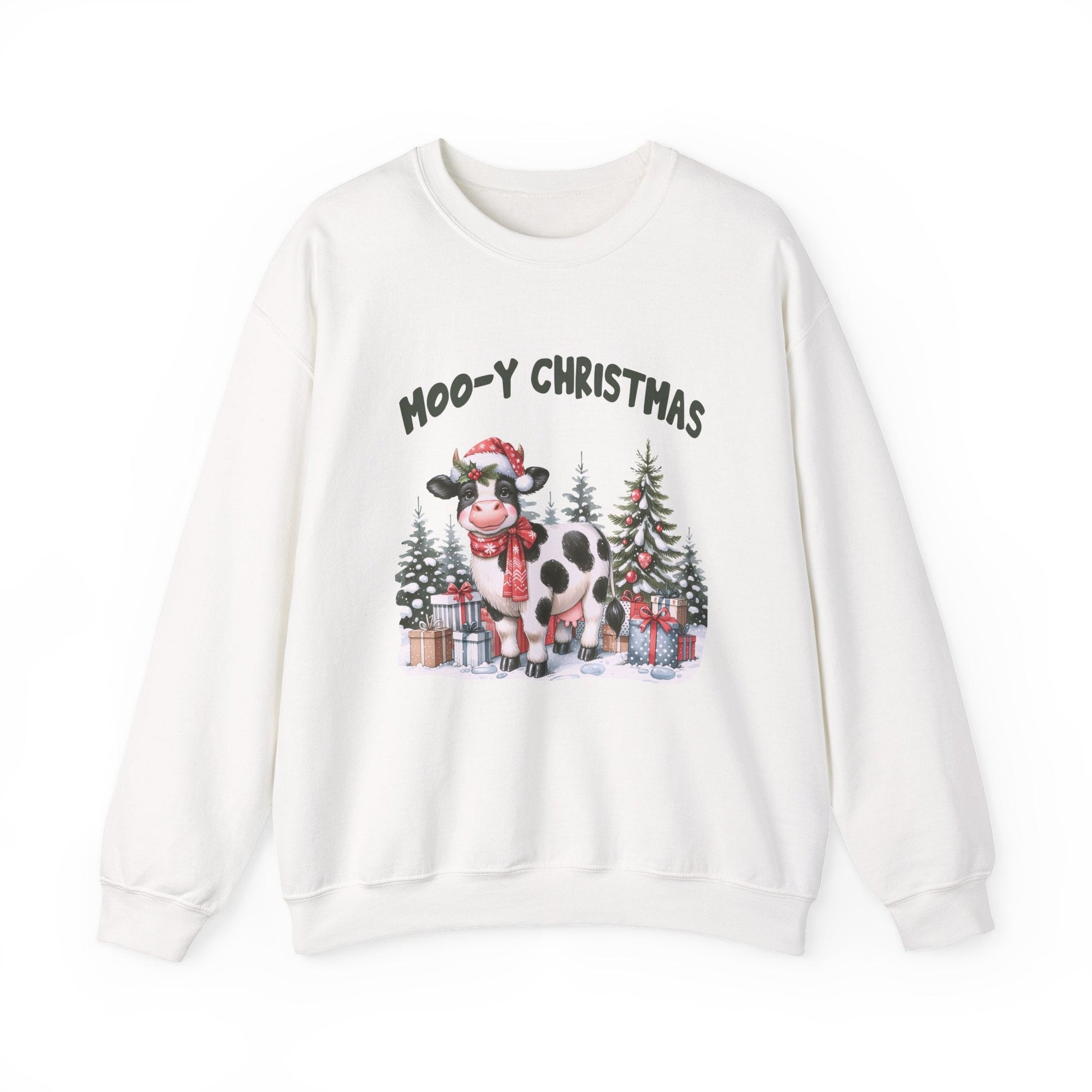 Moo - Y Christmas, Cute Cow Christmas sweatshirt, Cow Xmas - Popbydesign