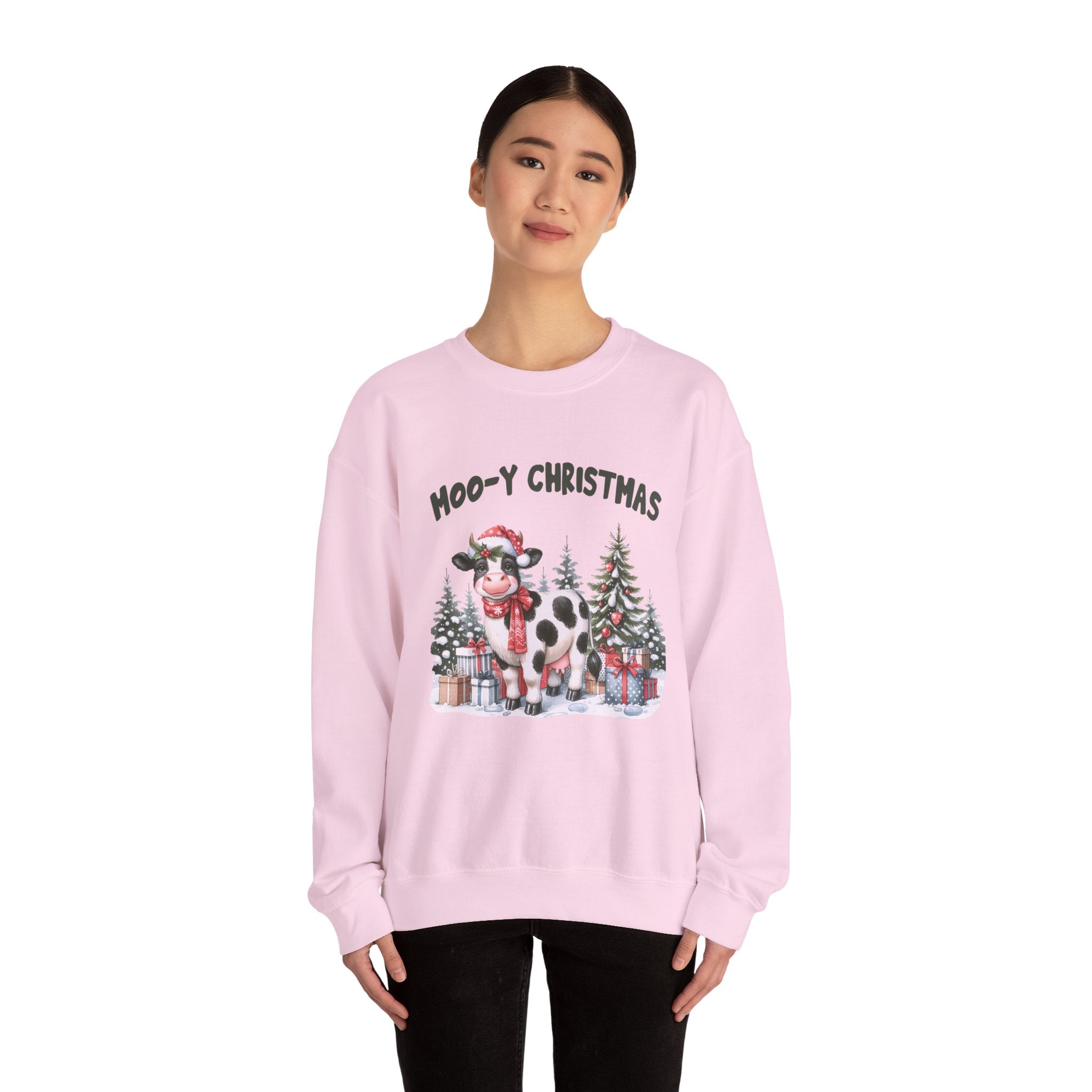 Moo-Y Christmas, Cute Cow Christmas sweatshirt, Cow Xmas by PopCultureByDesign36