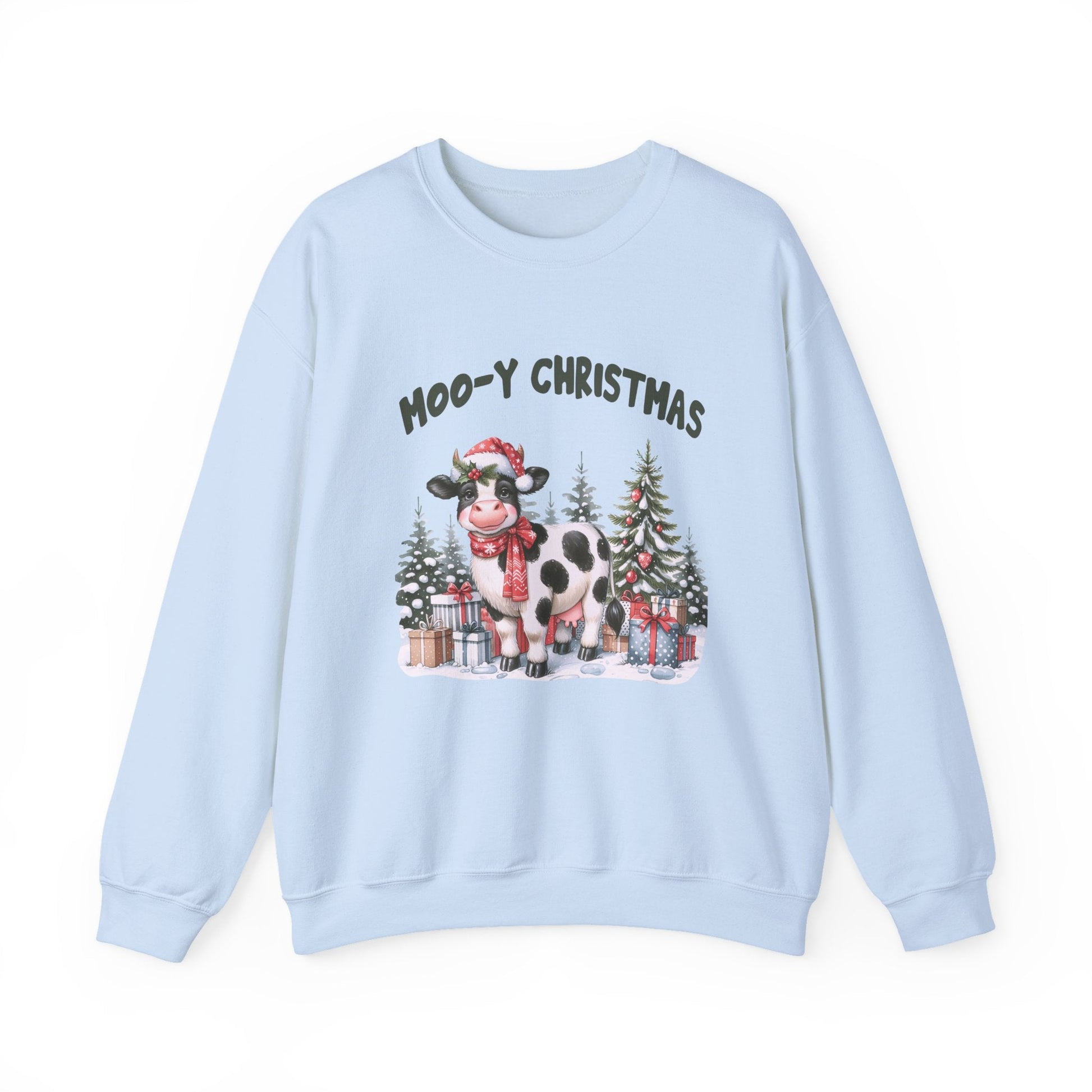 Moo - Y Christmas, Cute Cow Christmas sweatshirt, Cow Xmas - Popbydesign