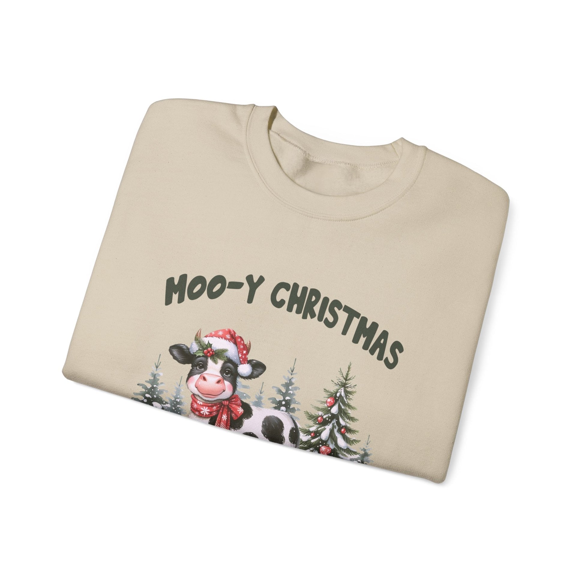 Moo - Y Christmas, Cute Cow Christmas sweatshirt, Cow Xmas - Popbydesign