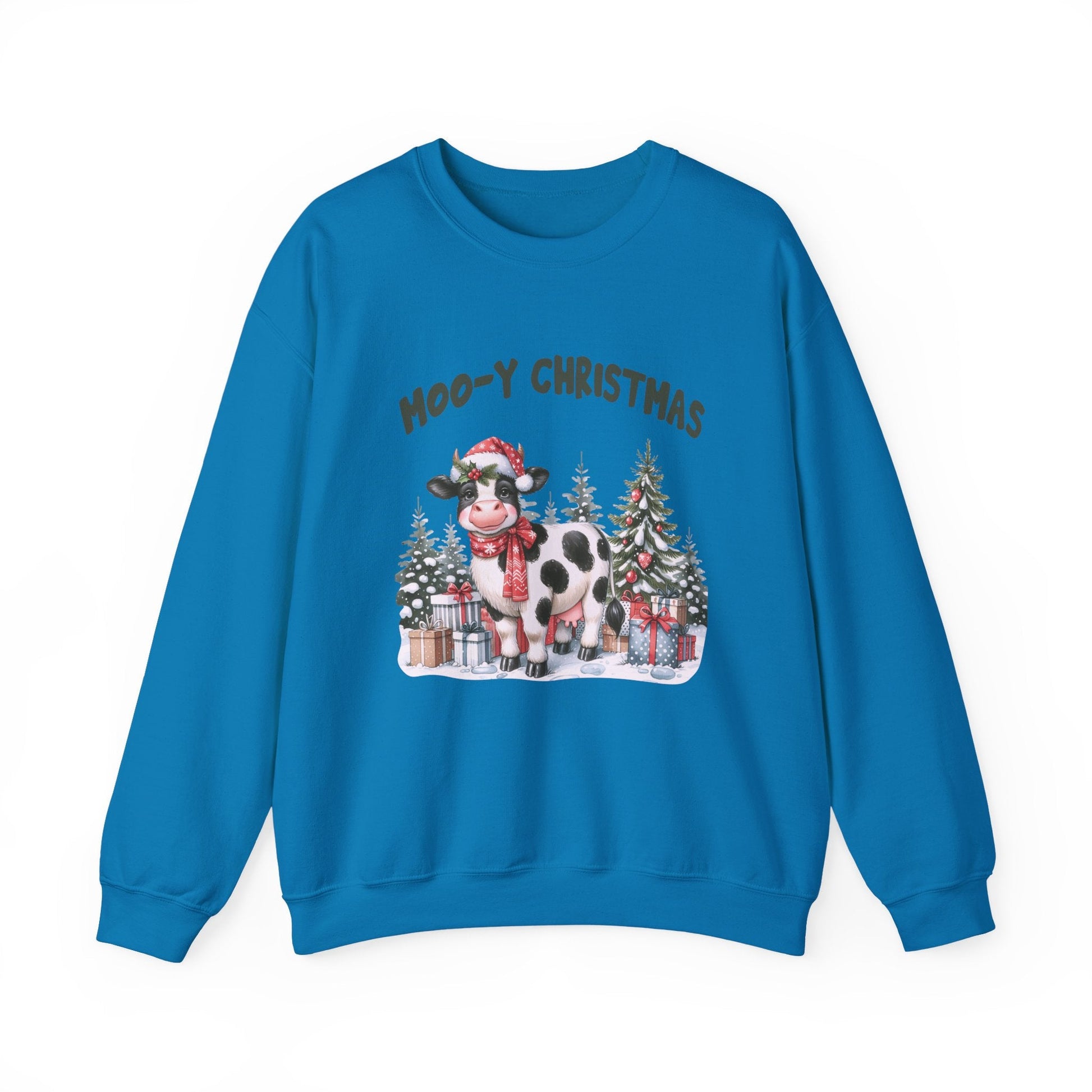 Moo - Y Christmas, Cute Cow Christmas sweatshirt, Cow Xmas - Popbydesign