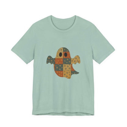 Patchwork Ghost Tee, Ghost Patchwork Halloween Shirt, Boho Ghost Shirt - Popbydesign