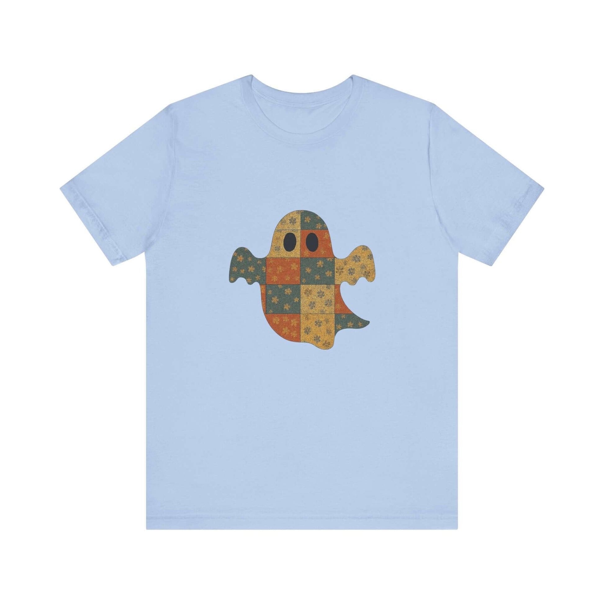 Patchwork Ghost Tee, Ghost Patchwork Halloween Shirt, Boho Ghost Shirt - Popbydesign
