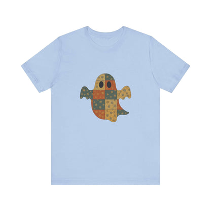Patchwork Ghost Tee, Ghost Patchwork Halloween Shirt, Boho Ghost Shirt - Popbydesign