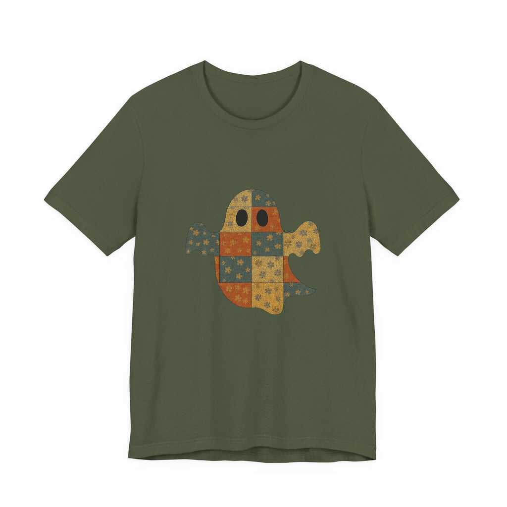 Patchwork Ghost Tee, Ghost Patchwork Halloween Shirt, Boho Ghost Shirt by PopCultureByDesign36