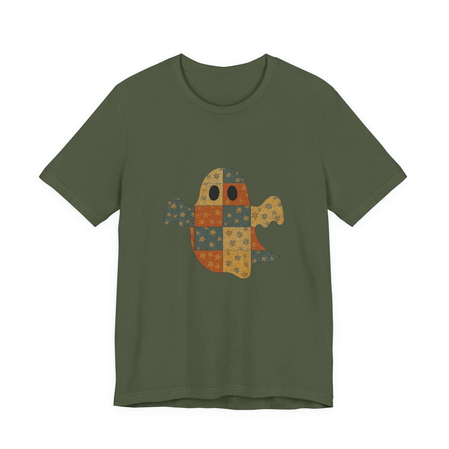 Patchwork Ghost Tee, Ghost Patchwork Halloween Shirt, Boho Ghost Shirt - Popbydesign