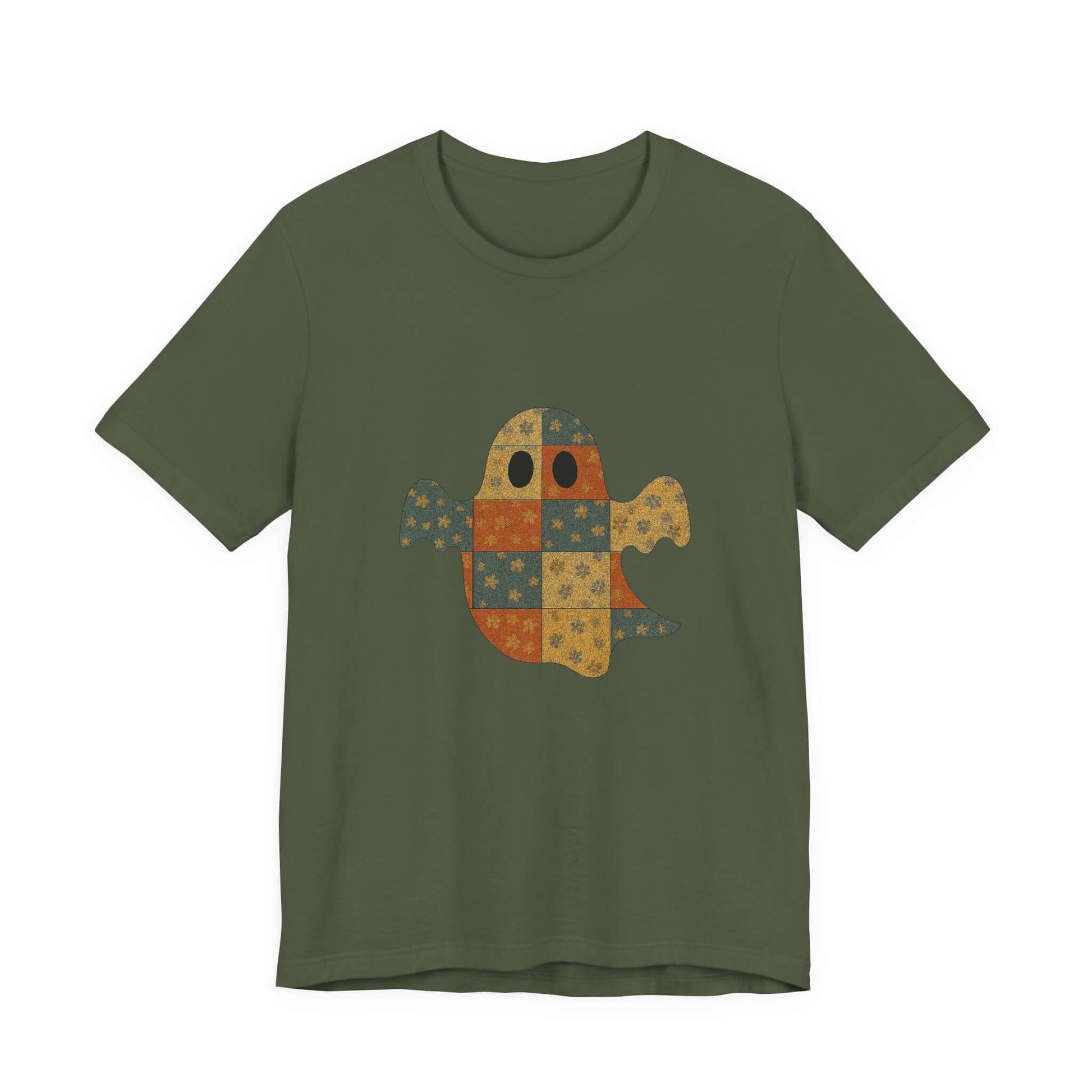 Patchwork Ghost Tee, Ghost Patchwork Halloween Shirt, Boho Ghost Shirt - Popbydesign