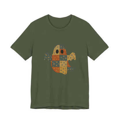 Patchwork Ghost Tee, Ghost Patchwork Halloween Shirt, Boho Ghost Shirt - Popbydesign