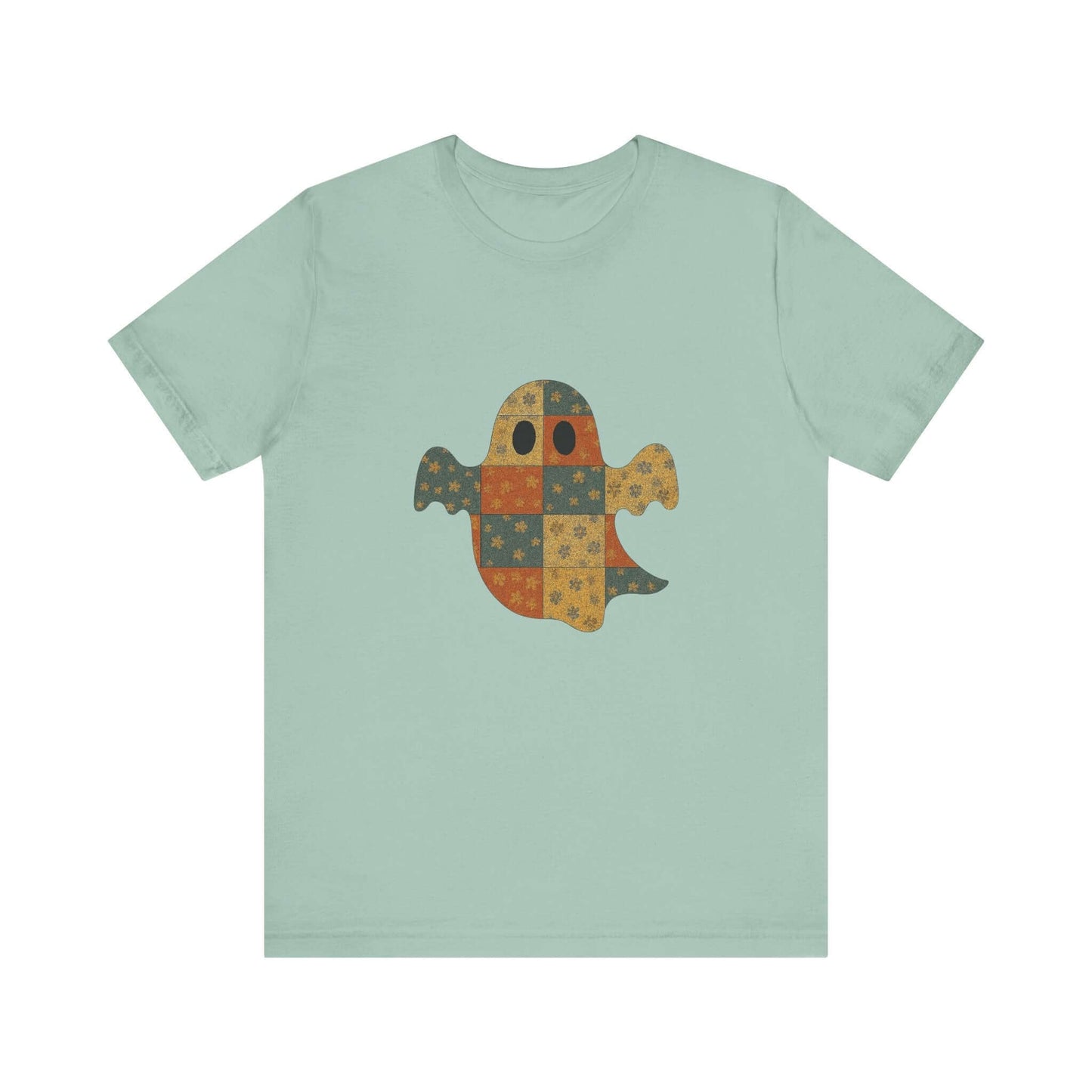 Patchwork Ghost Tee, Ghost Patchwork Halloween Shirt, Boho Ghost Shirt - Popbydesign