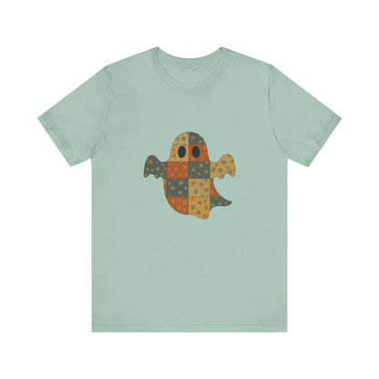 Patchwork Ghost Tee, Ghost Patchwork Halloween Shirt, Boho Ghost Shirt - Popbydesign