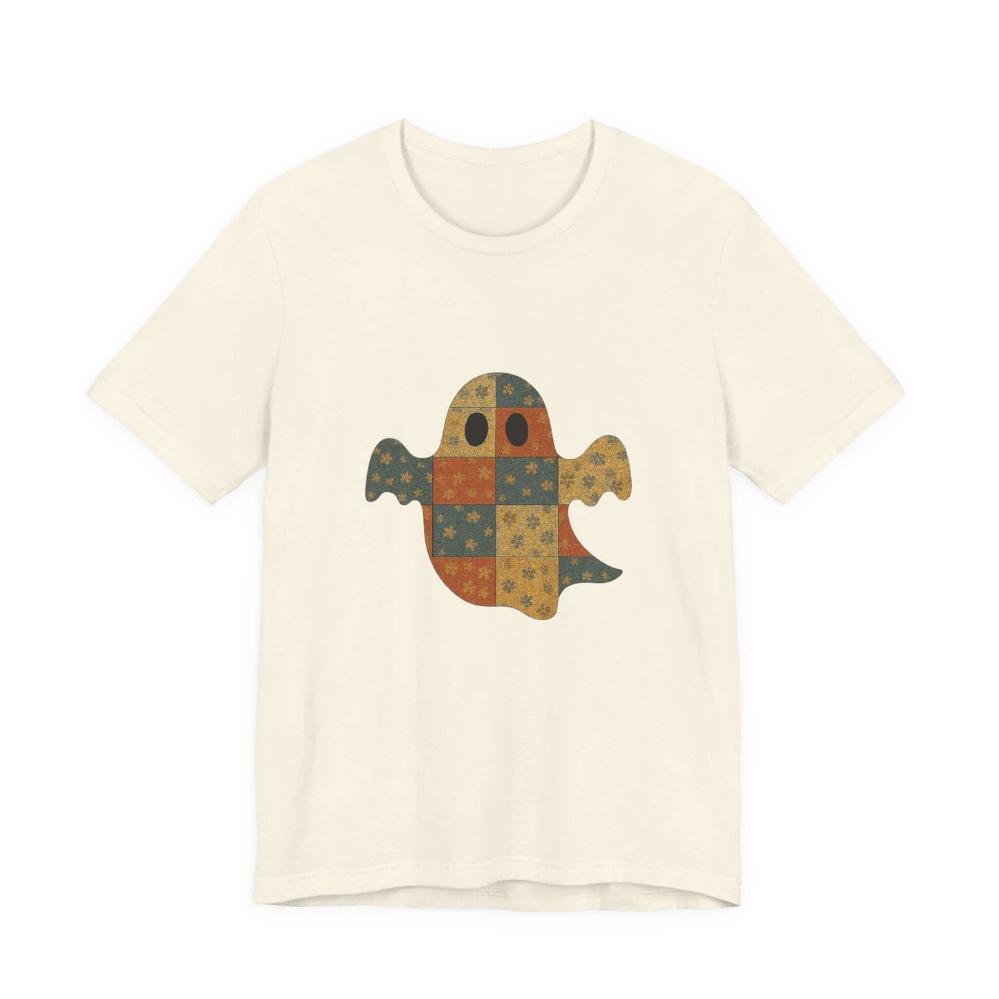 Patchwork Ghost Tee, Ghost Patchwork Halloween Shirt, Boho Ghost Shirt - Popbydesign