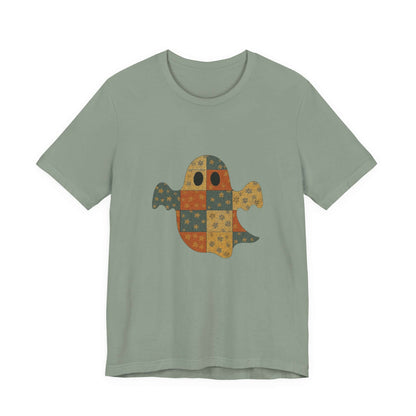 Patchwork Ghost Tee, Ghost Patchwork Halloween Shirt, Boho Ghost Shirt - Popbydesign