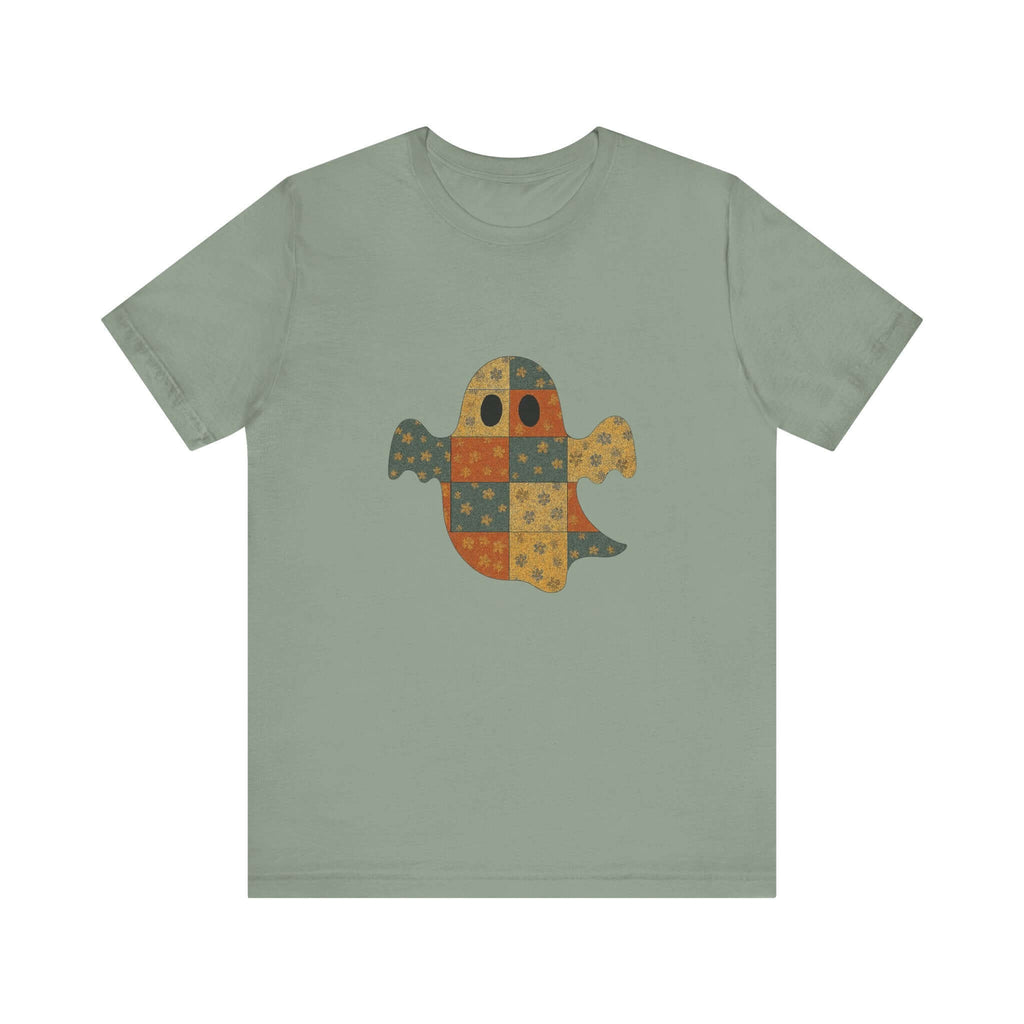 Patchwork Ghost Tee, Ghost Patchwork Halloween Shirt, Boho Ghost Shirt by PopCultureByDesign36