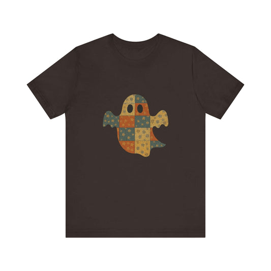 Patchwork Ghost Tee, Ghost Patchwork Halloween Shirt, Boho Ghost Shirt - Popbydesign