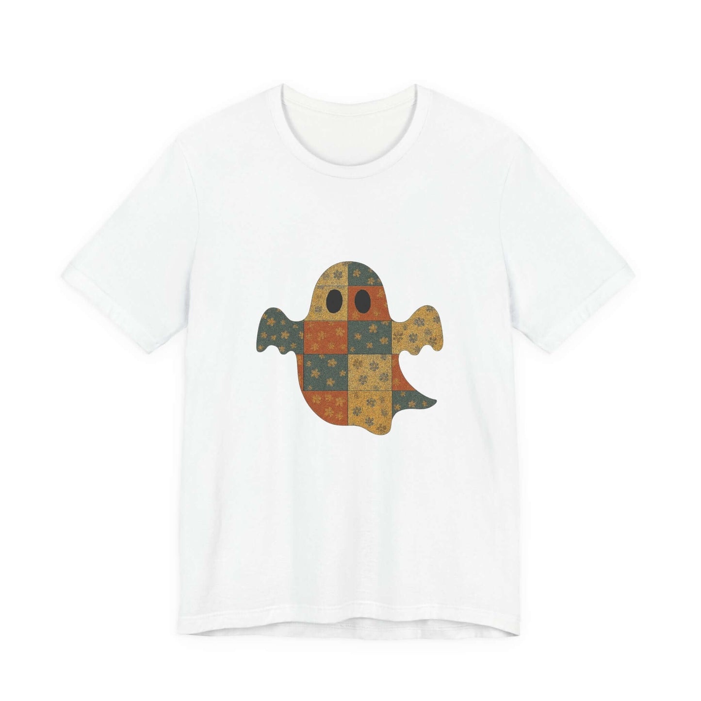 Patchwork Ghost Tee, Ghost Patchwork Halloween Shirt, Boho Ghost Shirt - Popbydesign