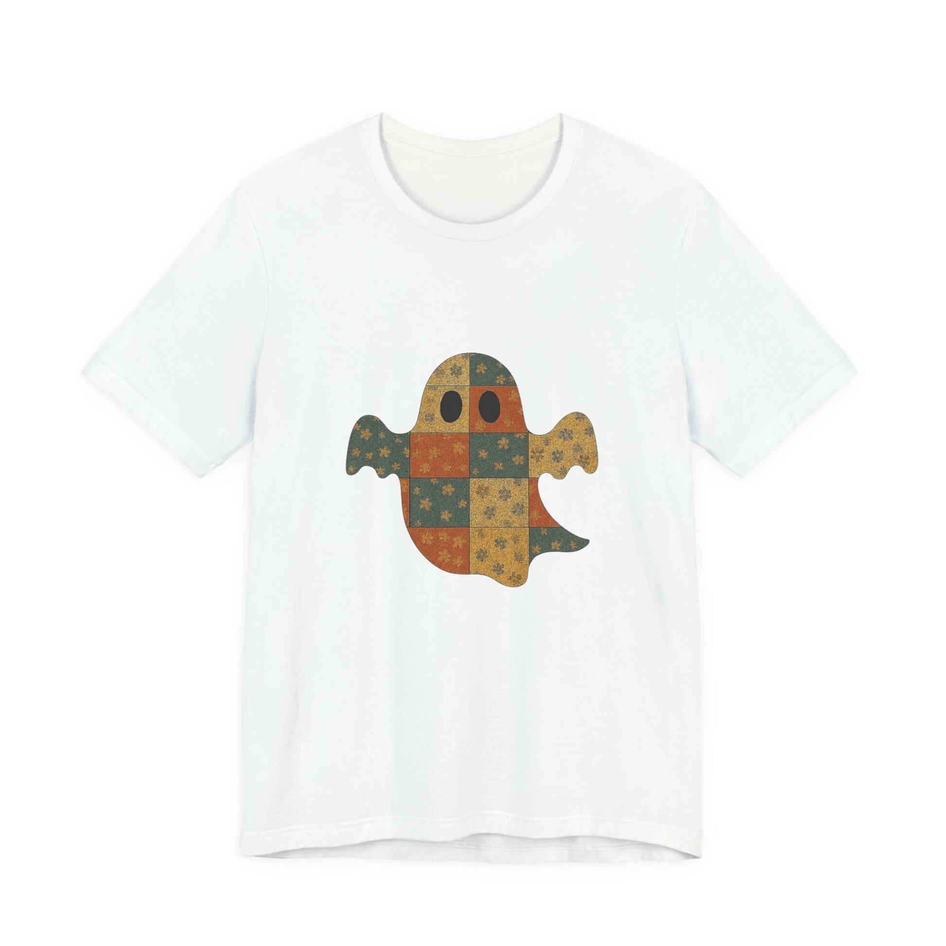 Patchwork Ghost Tee, Ghost Patchwork Halloween Shirt, Boho Ghost Shirt - Popbydesign