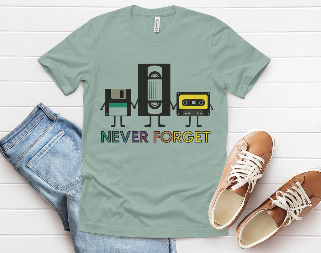 Retro VHS & Cassette Tape Tee, Vintage Never Forget T-Shirt by PopCultureByDesign36