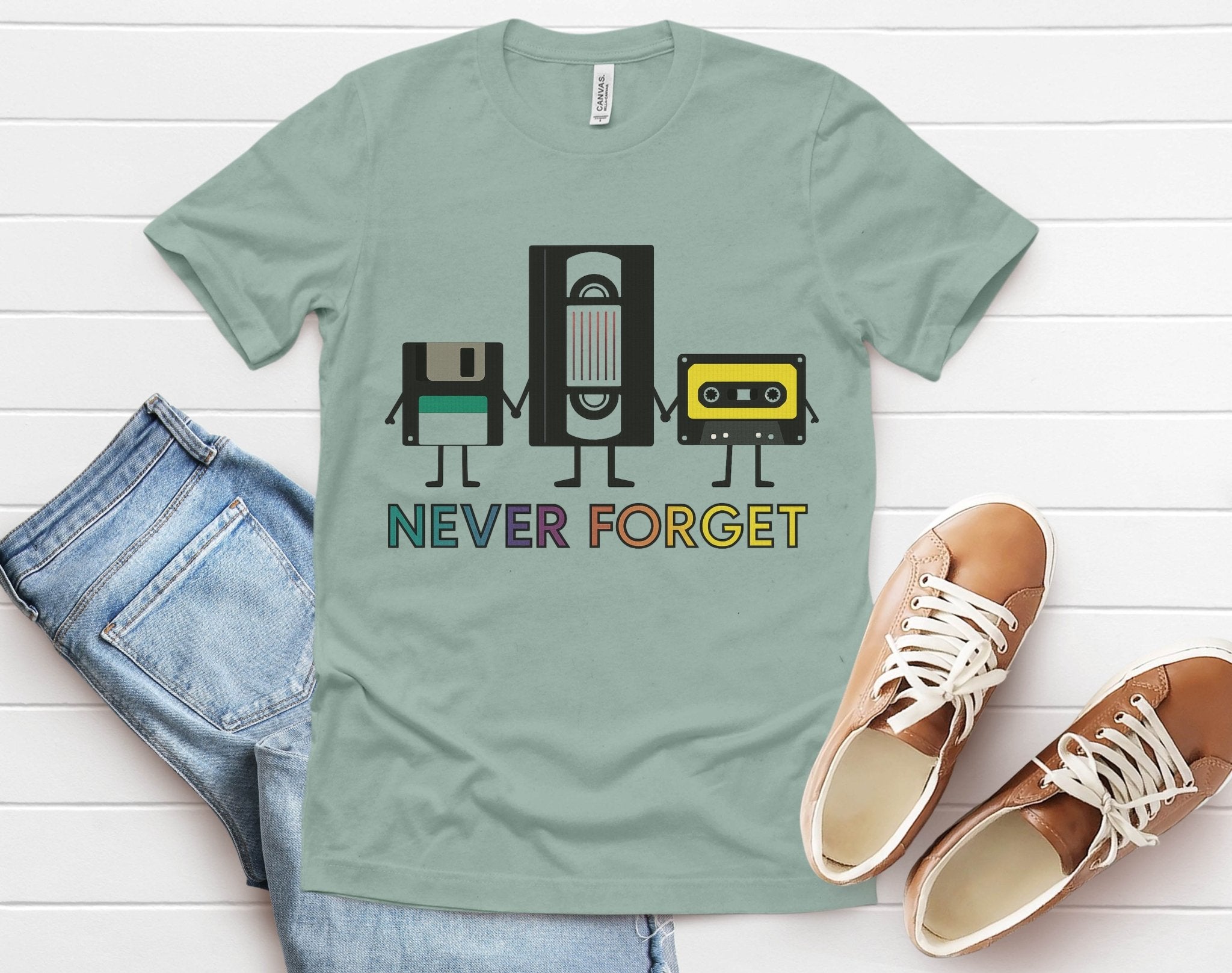 Retro VHS & Cassette Tape Tee, Vintage Never Forget T-Shirt by PopCultureByDesign36