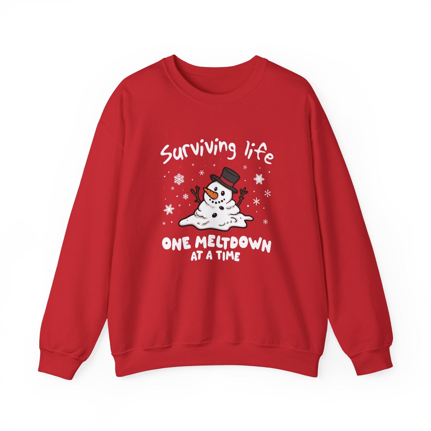 Snowman Christmas Sweatshirt, Survive One Meltdown at a Time, Holiday Winter Jumper, Funny Xmas Pullover, Cozy Festive Top, Unisex Winter - Popbydesign