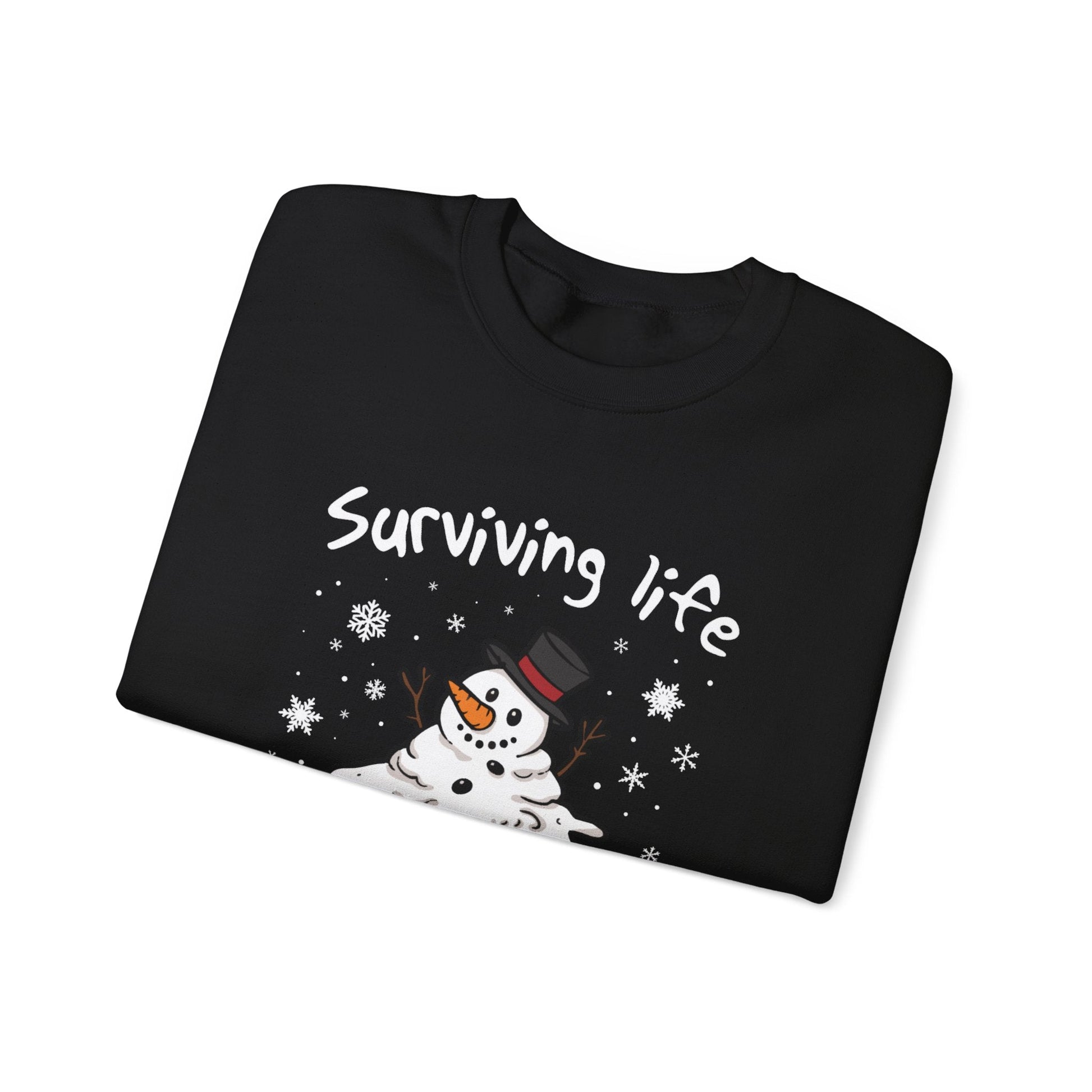Snowman Christmas Sweatshirt, Survive One Meltdown at a Time, Holiday Winter Jumper, Funny Xmas Pullover, Cozy Festive Top, Unisex Winter - Popbydesign