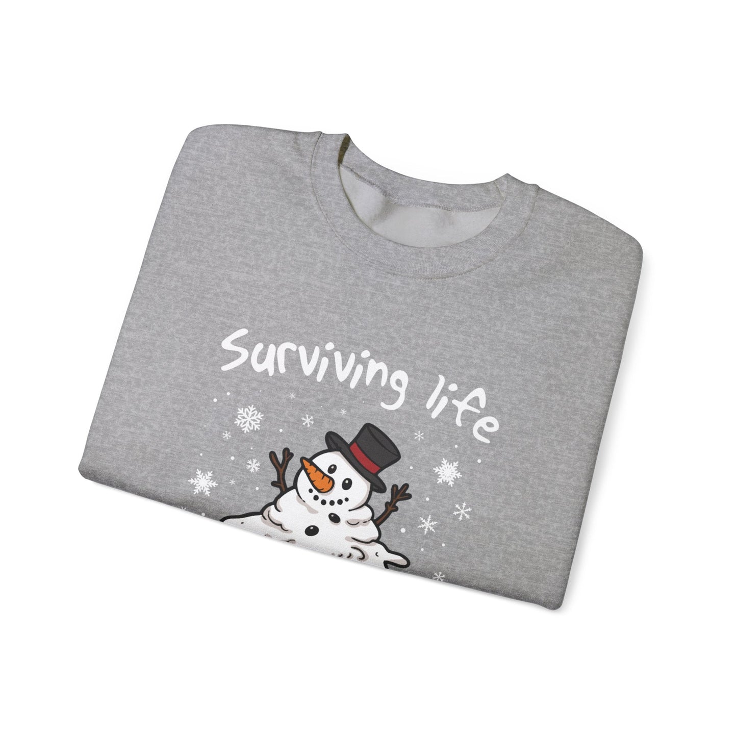 Snowman Christmas Sweatshirt, Survive One Meltdown at a Time, Holiday Winter Jumper, Funny Xmas Pullover, Cozy Festive Top, Unisex Winter - Popbydesign