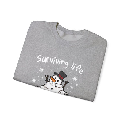 Snowman Christmas Sweatshirt, Survive One Meltdown at a Time, Holiday Winter Jumper, Funny Xmas Pullover, Cozy Festive Top, Unisex Winter - Popbydesign