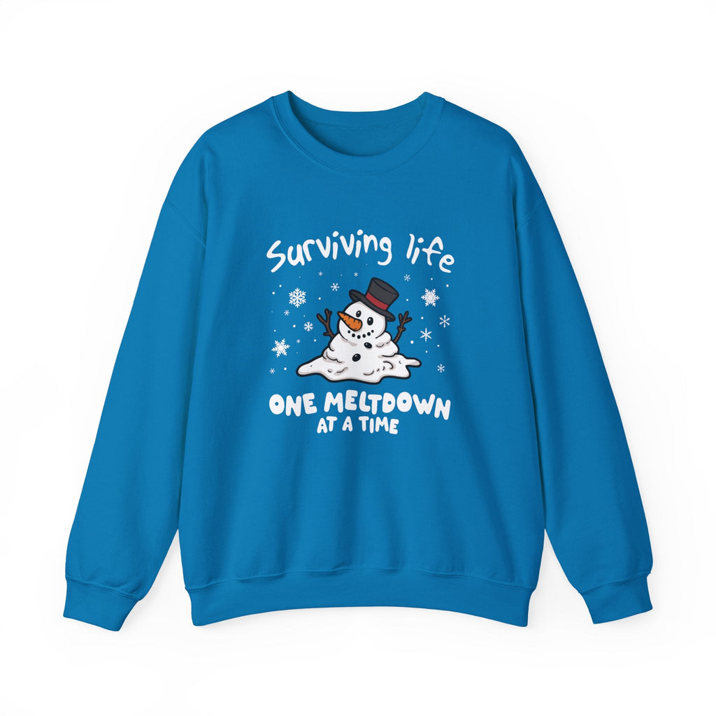 Snowman Christmas Sweatshirt, Survive One Meltdown at a Time, Holiday Winter Jumper, Funny Xmas Pullover, Cozy Festive Top, Unisex Winter by PopCultureByDesign36
