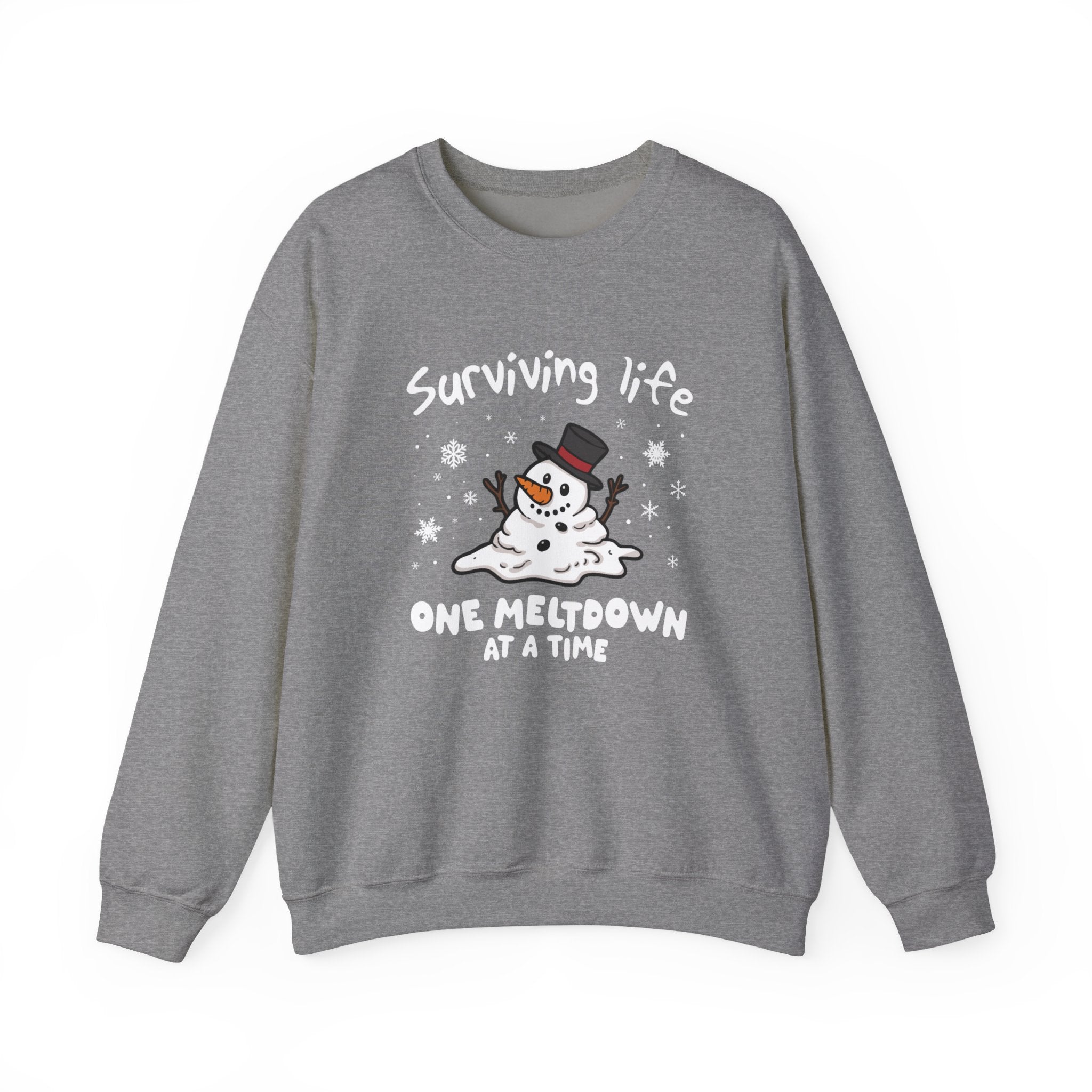 Snowman Christmas Sweatshirt, Survive One Meltdown at a Time, Holiday Winter Jumper, Funny Xmas Pullover, Cozy Festive Top, Unisex Winter by PopCultureByDesign36