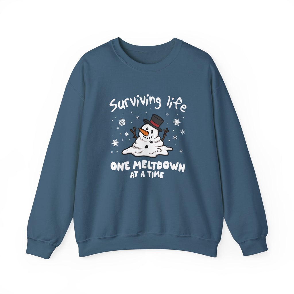 Snowman Christmas Sweatshirt, Survive One Meltdown at a Time, Holiday Winter Jumper, Funny Xmas Pullover, Cozy Festive Top, Unisex Winter by PopCultureByDesign36