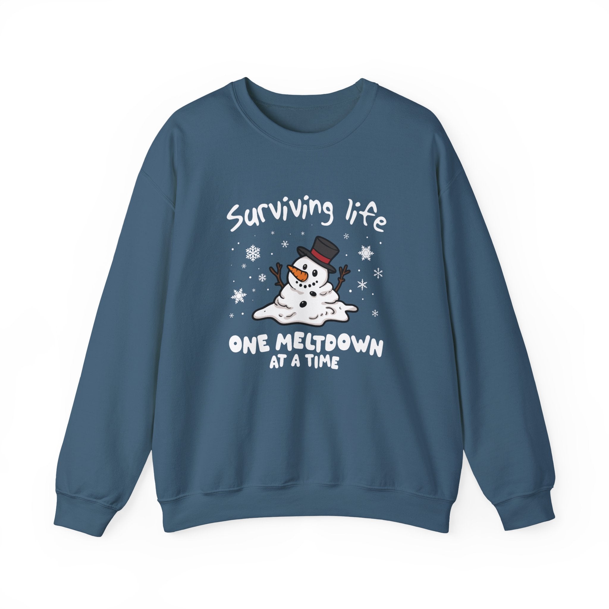 Snowman Christmas Sweatshirt, Survive One Meltdown at a Time, Holiday Winter Jumper, Funny Xmas Pullover, Cozy Festive Top, Unisex Winter by PopCultureByDesign36