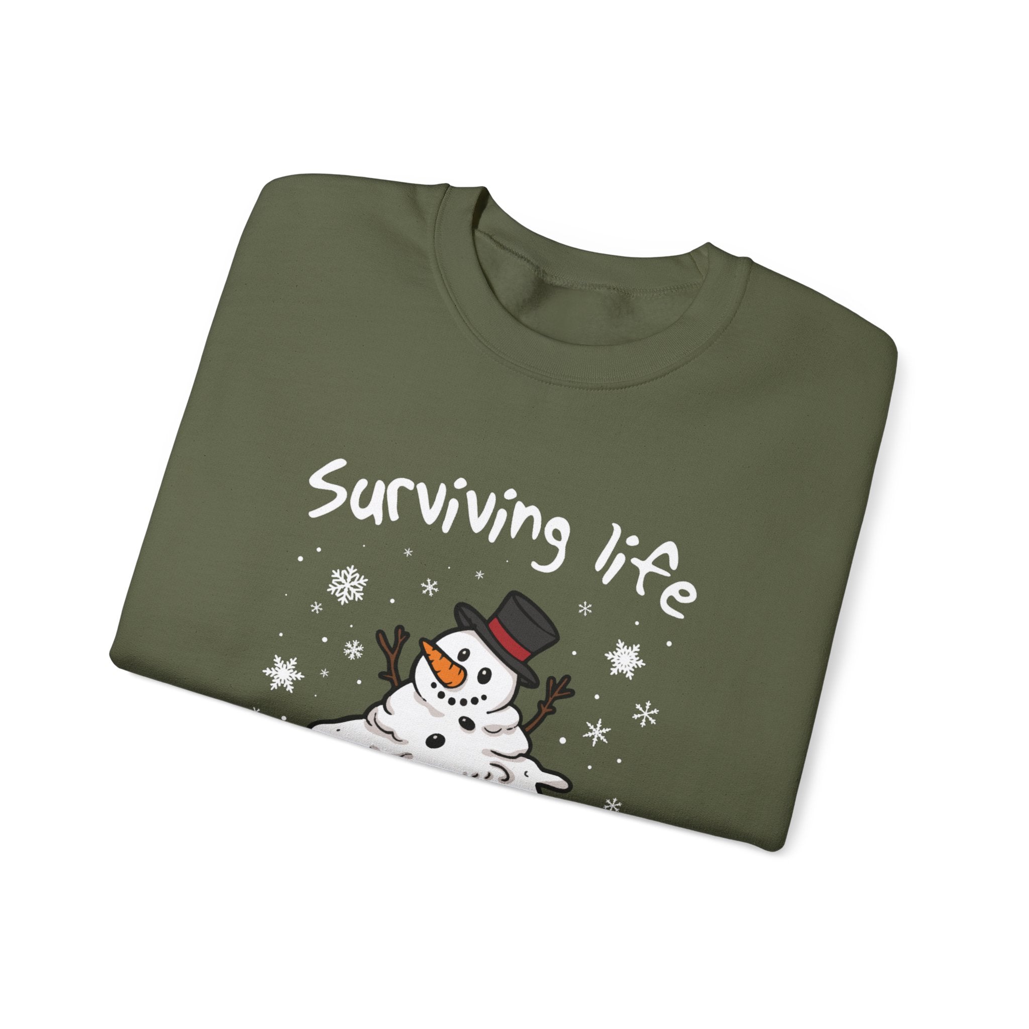 Snowman Christmas Sweatshirt, Survive One Meltdown at a Time, Holiday Winter Jumper, Funny Xmas Pullover, Cozy Festive Top, Unisex Winter by PopCultureByDesign36