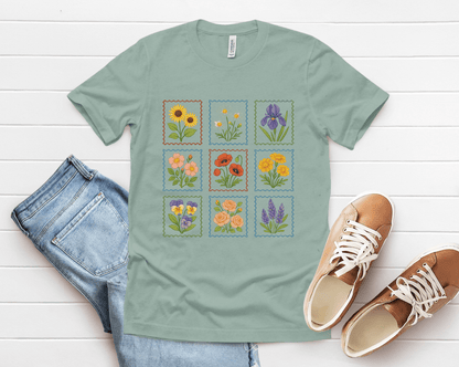 Summer Flower Stamp Tshirt, Vintage Postage Stamp Shirt - Popbydesign