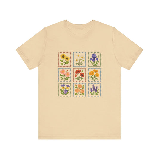 Summer Flower Stamp Tshirt, Vintage Postage Stamp Shirt - Popbydesign